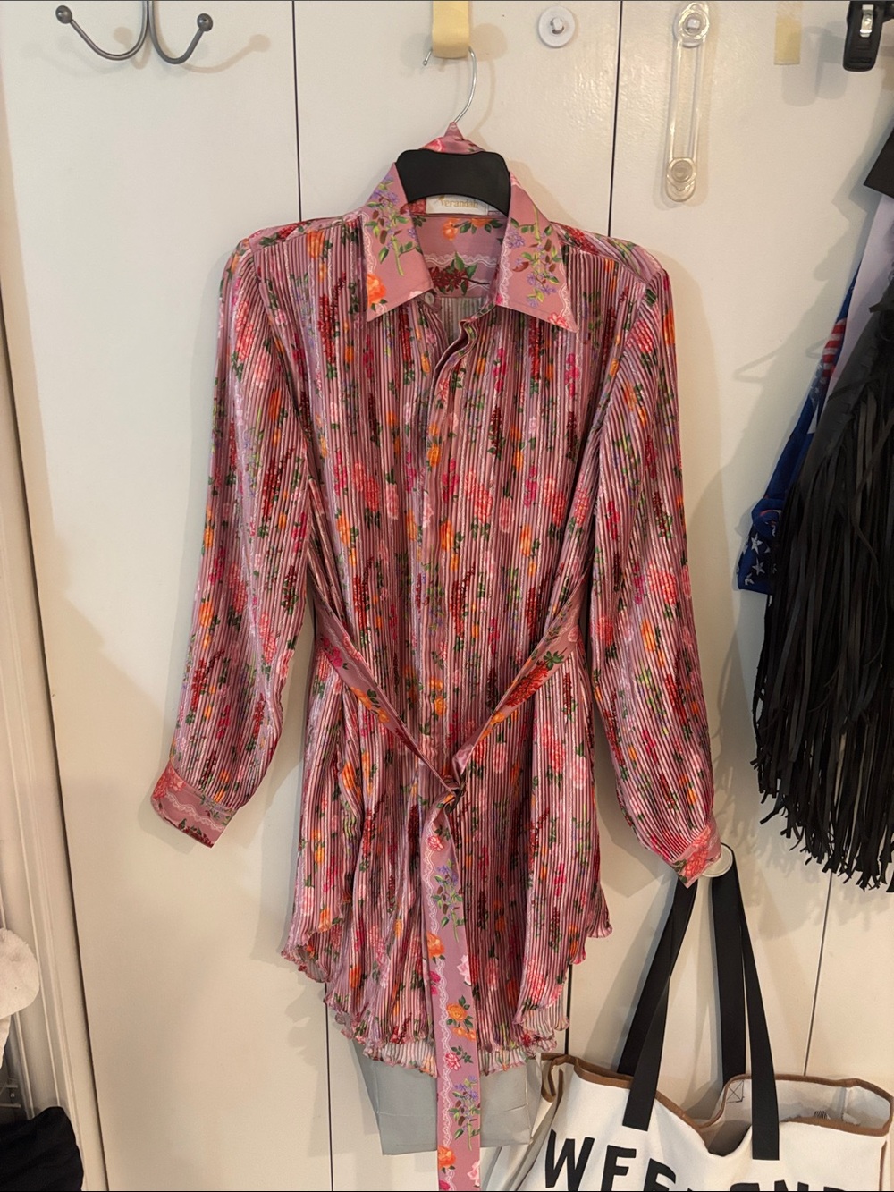 VERANDAH mini button up blouse  dress belted with hidden pockets,S